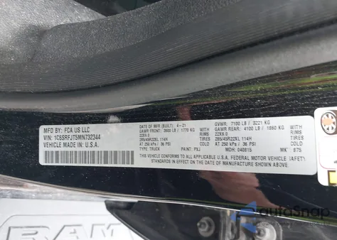 2021 Ram 1500 Laramie 4X4 5'7 Box from USA, damaged, VIN 1C6SRFJT5MN732344